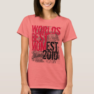 Aangepast jaar zwart, hotroze wereld Beste mama T- T-shirt