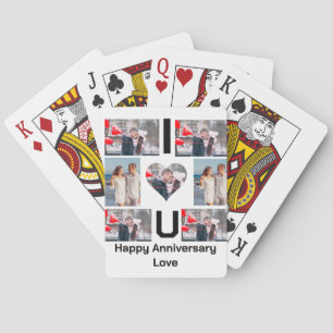 Aangepast Jubileum Ik hou van je 7 Fotocollage Pokerkaarten