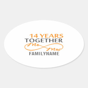 Aangepast Jubileum voor de heer en mevrouw 14de Ovale Sticker