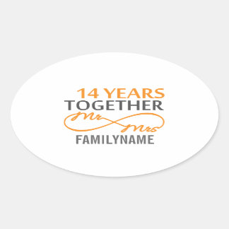 Aangepast Jubileum voor de heer en mevrouw 14de Ovale Sticker