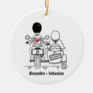 Aangepast Jubileum voor motorfiets en sidecar Wedd Keramisch Ornament