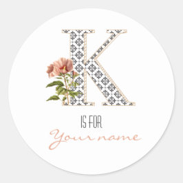 Aangepast K Naam Floral Flower Classy Letter K Mod Ronde Sticker