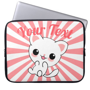 Aangepast Kawaii White Kitten afspelen Laptop Sleeve