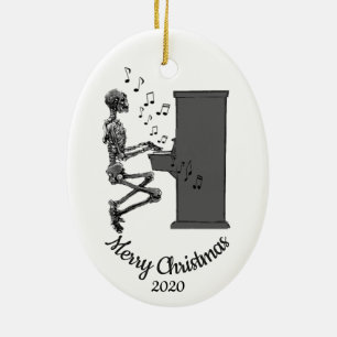 Aangepast kerstcadeautje met skeletspeling Piano Keramisch Ornament