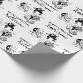 Aangepast kerstfeest Funny Santa Black White Cadeaupapier (Hoek)