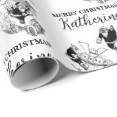 Aangepast kerstfeest Funny Santa Black White Cadeaupapier (Rol Hoek)