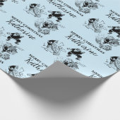 Aangepast kerstfeest Funny Santa Blue Cadeaupapier (Hoek)