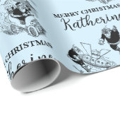 Aangepast kerstfeest Funny Santa Blue Cadeaupapier (Rol Hoek)