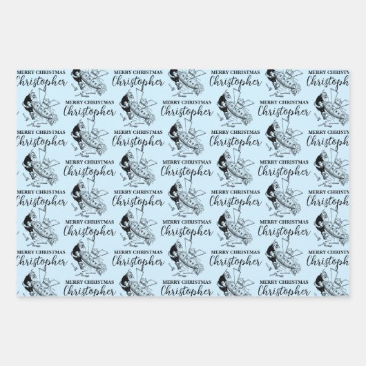 Aangepast kerstfeest Funny Santa Blue Inpakpapier Vel (Voorkant 2)