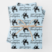 Aangepast kerstfeest Funny Santa Blue Inpakpapier Vel (In situ)