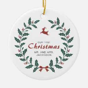 Aangepast kerstfeest met deer holly keramisch ornament