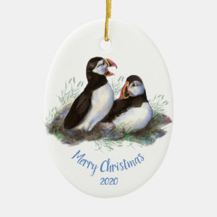 Aangepast kerstfeest met puffin Ocean Bird Keramisch Ornament