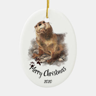 Aangepast kerstfeest Waterverf Otter Animal Keramisch Ornament