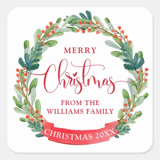 Aangepast, Kerstkrans, Script, Festief Vierkante Sticker (Voorkant)