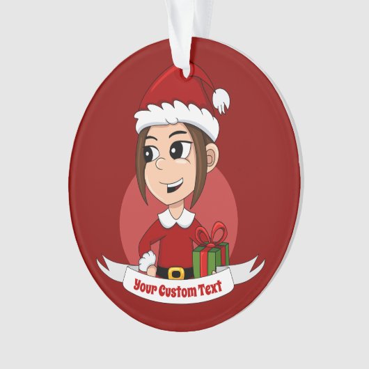 Aangepast kerstmeisje cartoon versiering ornament (voorkant)