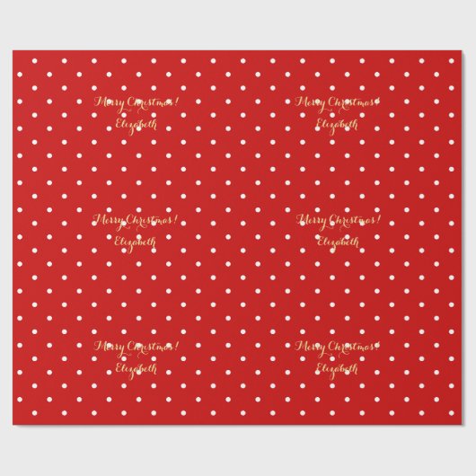 Aangepast kerstrood voor Gold Script Polka Dot Cadeaupapier (Vlak)