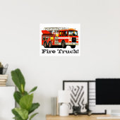 Aangepast Kind Big Red Fire Truck Poster (Thuiskantoor)