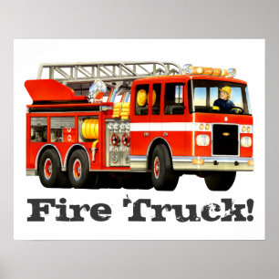 Aangepast Kind Big Red Fire Truck Poster