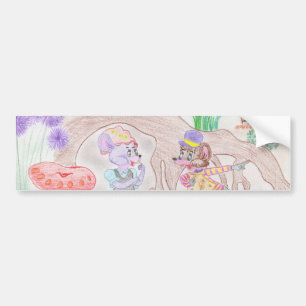 Aangepast Kinder kunstwerk, twee leuke muis, bloem Bumpersticker