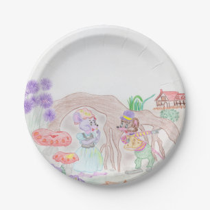 Aangepast Kinder kunstwerk, twee leuke muis, bloem Papieren Bordje