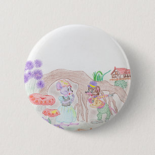 Aangepast Kinder kunstwerk, twee leuke muis, bloem Ronde Button 5,7 Cm