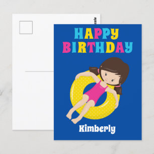 Aangepast kinderzwembadfeestje zomer verjaardag briefkaart