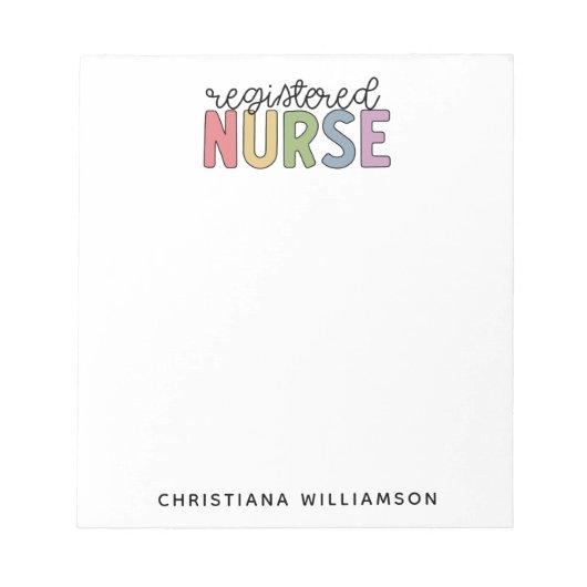 Aangepast kleurrijk geregistreerd zurenRN Afstuder Notitieblok (Voorkant)