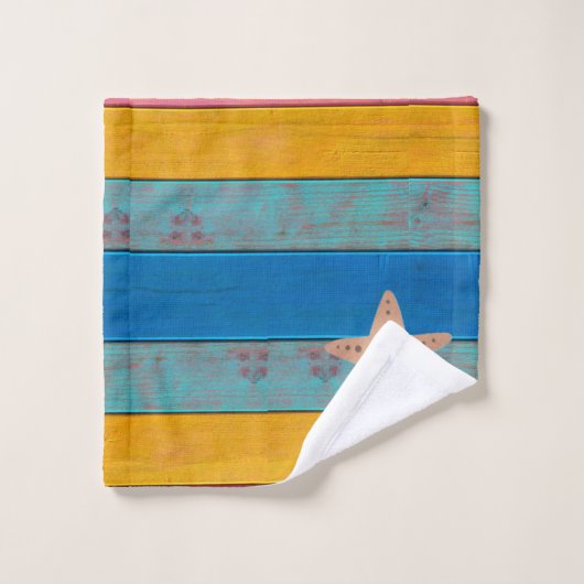 Aangepast kleurrijk strand Rustige houtsnij Bad Handdoek (Wasdoekje)