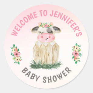 Aangepast Koe roze goud Baby shower Ronde Sticker