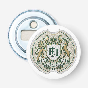 Aangepast Koninklijk Wapen Auto Coaster   Vintage  Button Flesopener