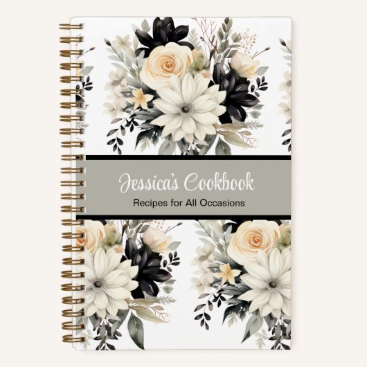 Aangepast kookboek met B&W Bloemen Notitieboek (Voorkant)
