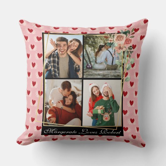 Aangepast Koppel 4 Foto Modern Chique Elegant Kussen (Voorkant)