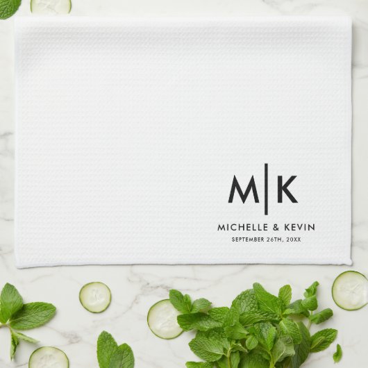 Aangepast koppel trouw moderne monogram initiaal theedoek (Gevouwen)