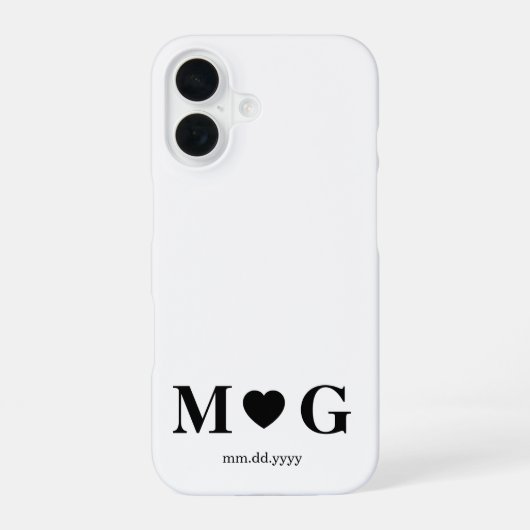 Aangepast Koppels Monogram Hart Markering iPhone 16 Hoesje (Achterkant)