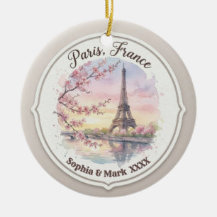 Aangepast koppel's Paris & Kersenbloesem Aandenken Keramisch Ornament