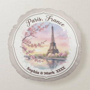 Aangepast koppel's Paris & Kersenbloesem Aandenken Rond Kussen