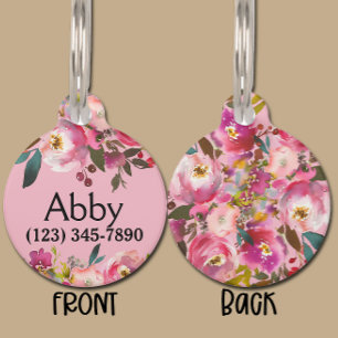 Aangepast Label voor Floral Pet Cat Dog ID Huisdierpenning