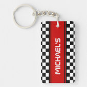 Aangepast label voor zwart-wit gecheckt laderpatro sleutelhanger (Voorkant)