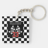 Aangepast label voor zwart-wit gecheckt laderpatro sleutelhanger (Achterkant)