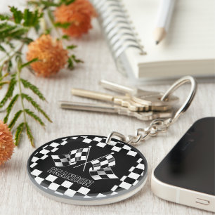 Aangepast label voor zwart-wit gecheckt laderpatro sleutelhanger