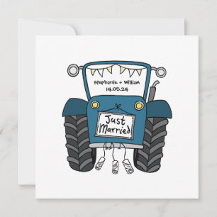 Aangepast land bruiloft blauwe tractor uitnodiging
