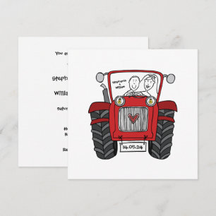 Aangepast land bruiloft rode tractor uitnodiging