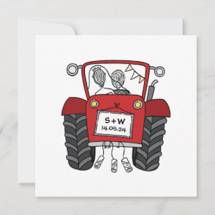 Aangepast land bruiloft rode tractor uitnodiging