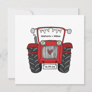 Aangepast land bruiloft rode tractor uitnodiging