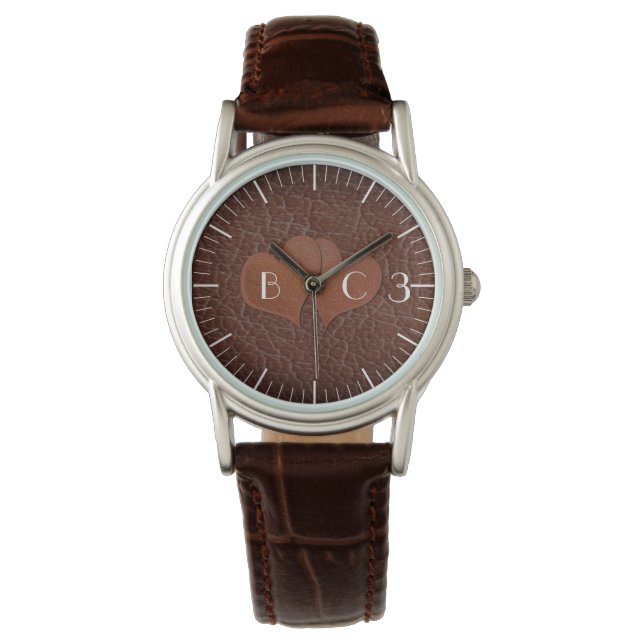 Aangepast leder 3 jaar bruiloft Jubileum cadeau Horloge (Voorkant)