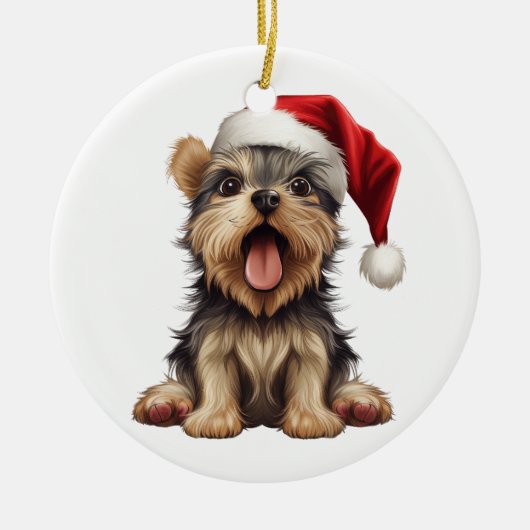 Aangepast leuk Yorkshire Terrier Kerst hond Keramisch Ornament (Voorkant)