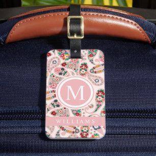 Aangepast Licht Donker Baby Roze Paisley Patroon Bagagelabel