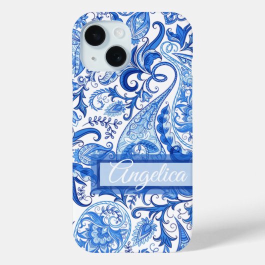 Aangepast Licht Donkerblauw Wit Paisley Art Patter Case-Mate iPhone Case (Achterkant)