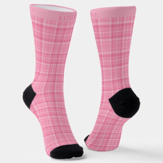 Aangepast Licht Roze Donkerroze Geruit Patroon Sokken (Gebogen)