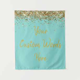 Aangepast licht turquoise blauw & goud verjaardags wandkleed
